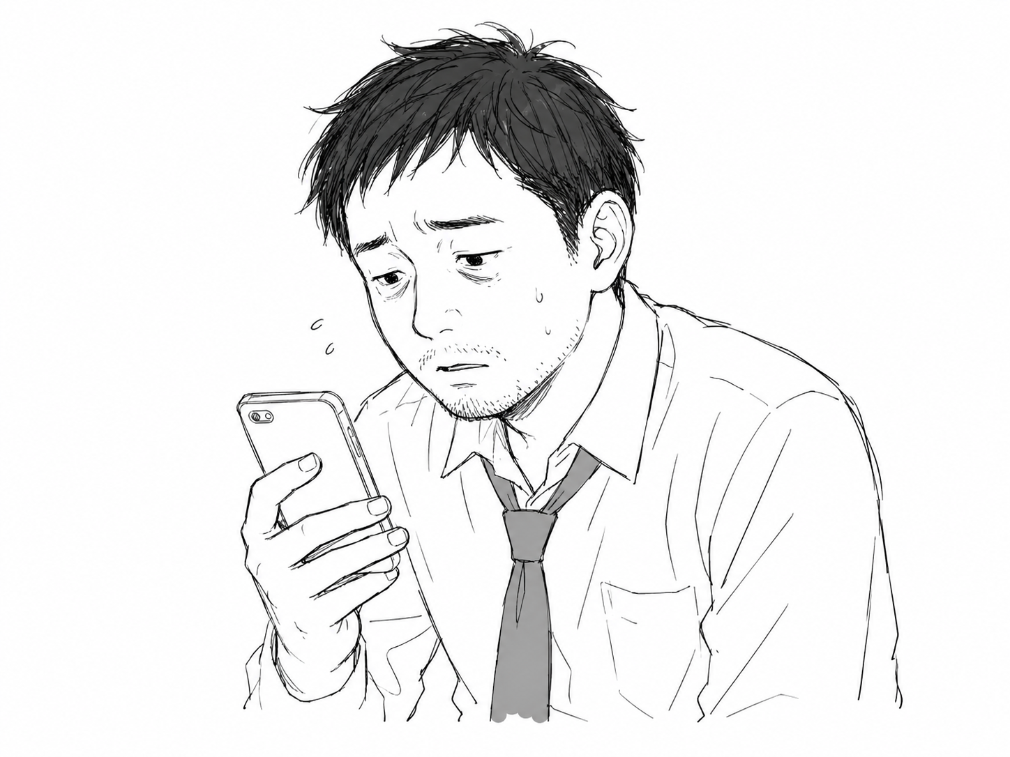 スマホを見ながら少し不安そうなオカノ